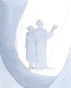 Cristo estava me levando a ficar lado a lado com Ele, pedindo ao Pai Celestial graças para os outros., 2000 (w - c no papel) de Elizabeth Wang