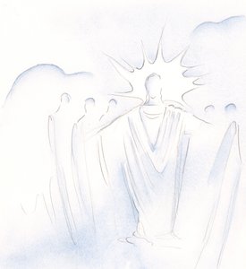 Cristo, que é a porta, nos conduz de um lado para outro em companhia celestial, 2000 (w - c no papel) de Elizabeth Wang