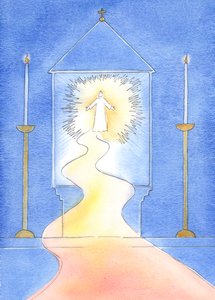 Cristo que nos acolhe no tabernáculo também está esperando para nos receber no céu - se nos arrependemos de nossos pecados, 2003 (w - c no papel) de Elizabeth Wang