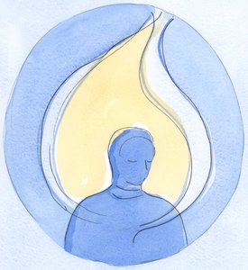 A presença de Cristo na alma, na Sagrada Comunhão, é como um fogo que queima pequenas falhas e que se eleva ao céu, 2002 (w - c no papel) de Elizabeth Wang