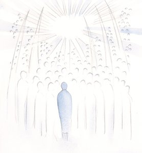 Cada pessoa por quem oramos é elevada à luz de Deus e ajudada pelas orações dos santos, 2000 (w - c no papel) de Elizabeth Wang