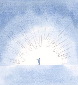 Mesmo em meio a lutas, fui levado a ficar diante do Pai, como uma criança, para orar a oração de obediência de Cristo., 2000 (w - c no papel) de Elizabeth Wang