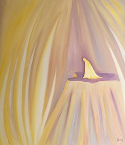 Até mesmo a Virgem Maria, cuja santidade é honrada pelos Anjos, se curva diante do Pai em adoração reverente, 2001 (óleo a bordo) de Elizabeth Wang