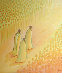 Os padres fiéis que entram no Céu recebem uma saudação tremenda e são homenageados como &39;outros Cristos&39; depois de seu trabalho na terra, 2001 (óleo a bordo) de Elizabeth Wang