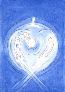 Desde toda a eternidade o Filho de Deus, que nasceu de Maria, nasce do amor incandescente do coração do Pai, na força do Espírito Santo, 2002 (w - c no papel) de Elizabeth Wang