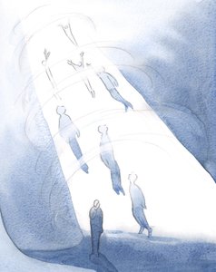 Deus atrai para a Sua bem-aventurança após a morte aqueles que podem suportar o brilho da glória, enquanto aqueles que ainda estão consumidos pela vergonha esperam abaixo., 2001 (w - c no papel) de Elizabeth Wang