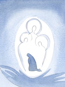 Deus, a Santíssima Trindade, está entronizado na alma de quem O permite reinar em cada detalhe da vida, 2000 (w - c no papel) de Elizabeth Wang