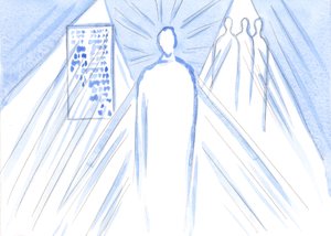 Deus, fonte de toda luz e sabedoria, nos nutre por meio de palavras e de professores; mas na Comunhão, encontramos o Filho Divino, a Pessoa inteira, 2001 (w - c no papel) de Elizabeth Wang