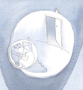 Ele subiu na sala mais íntima do meu coração, para sentar-se em silêncio em companhia, segurando minha mão., 2001 (w - c no papel) de Elizabeth Wang
