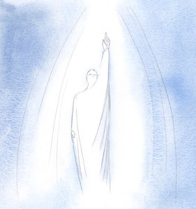 Ele dirigiu todas as minhas orações ao Pai, exortando-me a seguir o Seu caminho para o Coração de Deus., 2001 (w - c no papel) de Elizabeth Wang