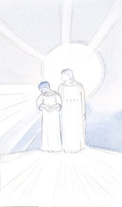 Ele me convidou a usar Suas vestes e a ser "outro Cristo", fazendo seu trabalho com amor, 2000 (w - c no papel) de Elizabeth Wang