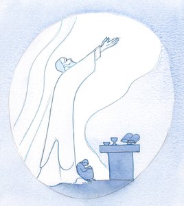 Ele me mostrou um lugar a Seus pés, em espírito, onde eu poderia me enrolar - por assim dizer - enquanto Ele orava por todos os que estão cansados demais para falar, 2000 (w - c no papel) de Elizabeth Wang