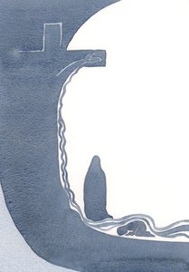 Ele me mostrou a Cruz, na posição vertical, Sua Mãe embaixo dela, e Seu Sangue em um grande derramamento, fluindo sobre mim., 2000 (w - c no papel) de Elizabeth Wang