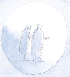 Ele estava ao meu lado, estendendo sua mão para ajudar e consolar os outros onde quer que eu estendesse minha mão para eles., 2001 (w - c no papel) de Elizabeth Wang