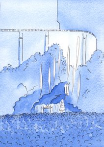 A Santa Missa é celebrada na Gruta de Lourdes. Os anjos pairam sobre a Gruta, 2002 (w - c no papel) de Elizabeth Wang
