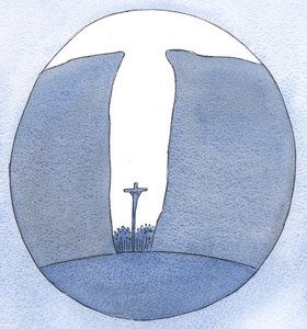 Por menor que seja, isolada ou perseguida nossa comunidade pode ser, Cristo está entre nós na missa, como se estivesse em um abismo, 2001 (w - c no papel) de Elizabeth Wang