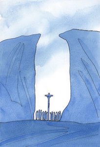 Por menor que seja, isolada ou perseguida nossa comunidade pode ser, Cristo está entre nós na missa, como se estivesse em um abismo, 2001 (w - c no papel) de Elizabeth Wang
