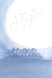 Eu vi fileira após fileira de seres louvando a Deus em glória, e todos estávamos rodeados pelo Espírito de amor, 2000 (w - c no papel) de Elizabeth Wang