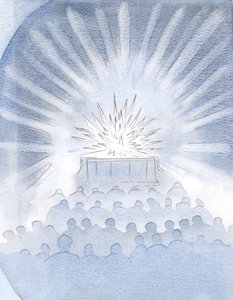 Eu vi o fogo branco do sacrifício no altar, e o esplendor e a glória do verdadeiro Sacrifício de Cristo, 2000 (w - c no papel) de Elizabeth Wang