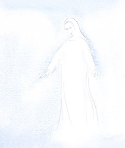 Tive um vislumbre da dignidade de nossa Santa Mãe Maria e da glória que ela agora recebe no céu., 2001 (w - c no papel) de Elizabeth Wang