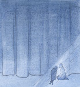 Fui ajudado e acalmado, lá na escuridão, pela companhia tranquila de Cristo deste lado do véu., 2001 (w - c no papel) de Elizabeth Wang