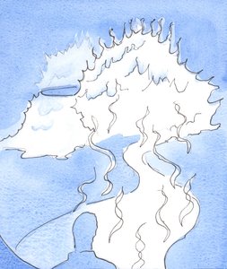Foi-me mostrado uma representação da Divindade: uma montanha de fogo, o topo da qual se moveu em minha direção e me tocou com a doçura Divina, 2003 (w - c no papel) de Elizabeth Wang