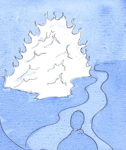 Foi-me mostrado uma representação da Divindade: uma montanha de fogo, o topo da qual se moveu em minha direção, 2003 (w - c no papel) de Elizabeth Wang