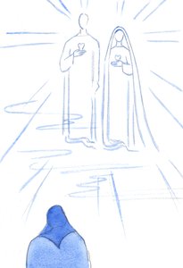 Foi-me mostrado os Dois Corações: do Cristo sem pecado e de Sua Imaculada Mãe, na Radiante Luz do Céu, 2002 (w - c no papel) de Elizabeth Wang