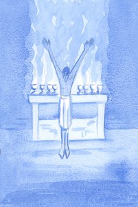 Se Cristo - com reverência - oferece humilde louvor ao Pai, ousa alguém na terra oferecer louvor com menos reverência , 2002 (w - c no papel) de Elizabeth Wang