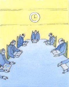 Se os bispos examinassem seus diários, veriam que proporção de seu tempo é gasto no ensino da Fé, ou encorajando diretamente as pessoas a colocá-la em prática, 2004 (w - c no papel) de Elizabeth Wang