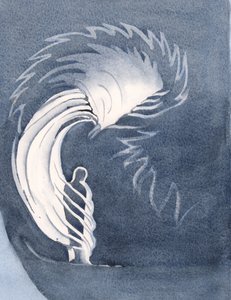 Na comunhão, a presença de Cristo nos envolve como um manto, aquecendo-nos com as graças celestiais, confortando-nos, 2000 (w - c no papel) de Elizabeth Wang