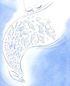 Aos olhos de Deus, os bebês que morrem - antes ou depois do nascimento - são como estrelas cadentes que brilham brevemente e depois caem do céu, 2002 (w - c no papel) de Elizabeth Wang