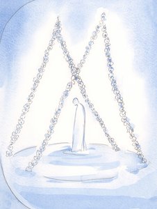 No céu, guirlandas pairavam sobre o lugar onde o devotado sacerdote de Nossa Senhora aceitou a recompensa e a glória de Deus, 2002 (w - c no papel) de Elizabeth Wang