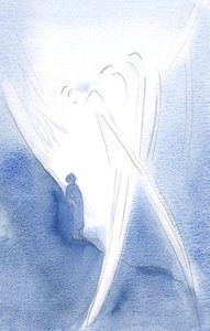 Em Sua ternura, Ele elevou minha alma com Anjos, em louvor à Santíssima Trindade, 2000 (w - c no papel) de Elizabeth Wang
