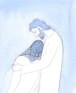 Na Sagrada Comunhão, Cristo pode nos aproximar para que possamos descansar a cabeça em Seu peito, como St, 2004 (w - c no papel) de Elizabeth Wang
