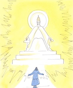 Na fé, podemos ver uma luz resplandecente, no alto da igreja, acima do santuário, 2004 (w - c no papel) de Elizabeth Wang