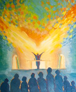 Na Sagrada Liturgia, assim como na nossa oração pessoal, contamos com a força do Espírito Santo, 2000 (óleo a bordo) de Elizabeth Wang