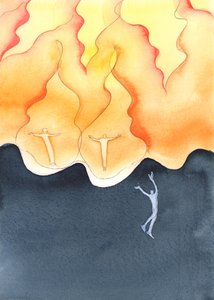 É uma tragédia que alguns pais ou cônjuges, por negligência ou cinismo, façam pouco para encorajar a fé nas pessoas próximas a eles, 2003 (w - c no papel) de Elizabeth Wang