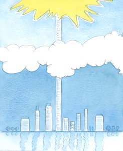 É pela confiança em Deus e obediência à Sua Igreja que alguém pode ser conduzido como se fosse ao topo de um edifício que chega até o Céu, 2003 (w - c no papel) de Elizabeth Wang