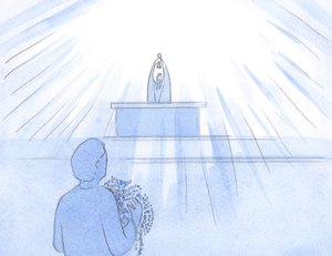 Parecia que carregávamos braçadas de pérolas e rubis, a Deus Pai: Jesus é o nosso agradecimento, louvor, reparação e apelo., 2000 (w - c no papel) de Elizabeth Wang