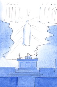 Era como se o próprio chão do Céu se estendesse sobre o altar, para que Cristo estivesse presente tanto no Céu como no Altar, 2003 (w - c no papel) de Elizabeth Wang