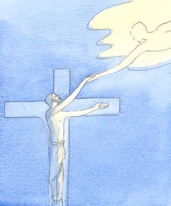 Foi no Calvário que Cristo fez uma ponte pela qual todos os que vêm a Ele podem alcançar o Céu; e é na missa que encontramos o Calvário, 2002 (w - c no papel) de Elizabeth Wang