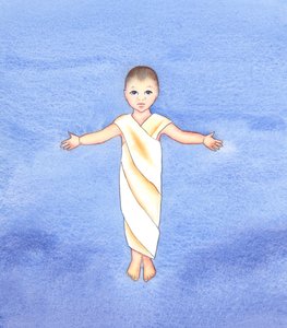 Jesus Cristo é o verdadeiro Deus, que assumiu a nossa natureza humana, tendo a humildade e a bondade de vir entre nós como uma mera criança, 2003 (w - c no papel) de Elizabeth Wang