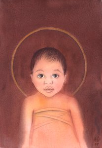 Jesus Cristo é o verdadeiro Deus, que assumiu a nossa natureza humana, tendo a humildade e a bondade de vir entre nós como uma mera criança, 2003 (w - c no papel) de Elizabeth Wang