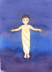 Jesus Cristo é o verdadeiro Deus, que assumiu a nossa natureza humana, tendo a humildade e a bondade de vir entre nós como uma mera criança, 2003 (w - c no papel) de Elizabeth Wang