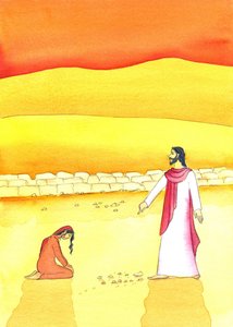 Jesus perdoa a mulher apanhada em adultério, 2006 (w - c no papel) de Elizabeth Wang