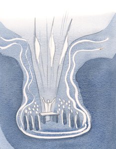 Jesus está realmente presente na missa, oferecendo-se conosco e por nós em uma só voz de louvor ao Pai, 2000 (w - c no papel) de Elizabeth Wang