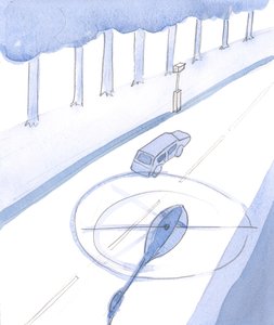 Assim como um motorista em uma estrada principal, hoje em dia, não pode deixar de ser notado e fotografado, 2004 (a - c no papel) de Elizabeth Wang