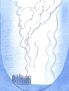 Assim como o povo de Deus no tempo de Moisés era conduzido por uma coluna de fogo, um verdadeiro contemplativo hoje pode ser guiado interiormente como se por um forte e doce fogo, 2003 (w - c no papel) de Elizabeth Wang