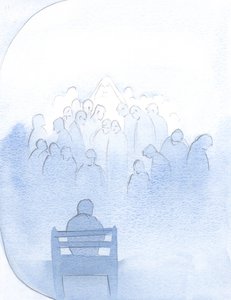 Maria esperou em paz, enquanto eu listava todos os entes queridos em oração - padres e muitos outros., 2001 (w - c no papel) de Elizabeth Wang